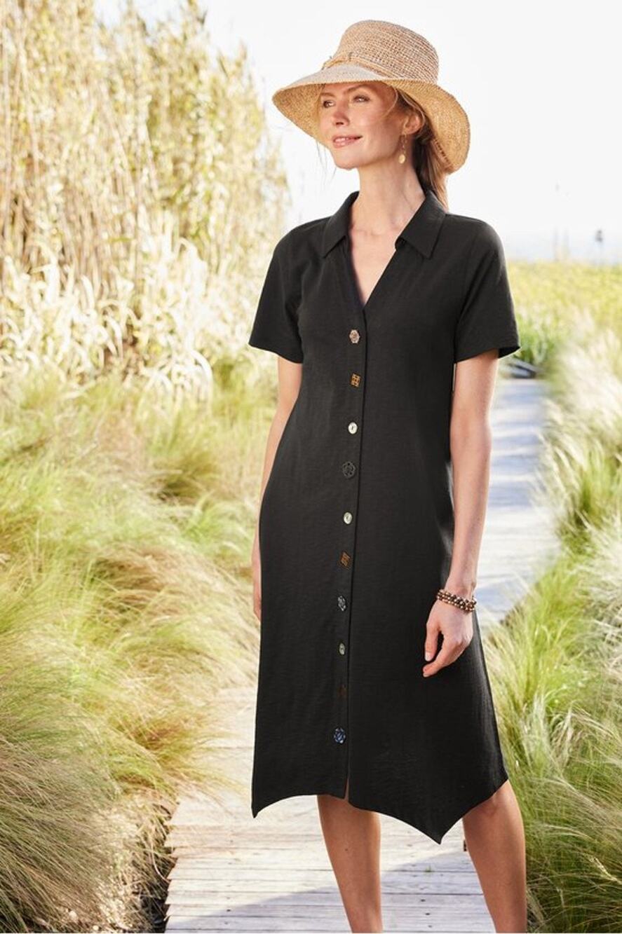 SOFT SURROUNDINGS NWT Danielle Button Shirt Dress in Black Size Small